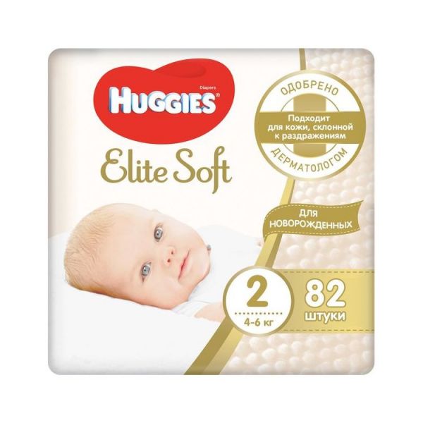 Подгузники Huggies Elite Soft 2 82 4-6 кг, размер 2, 82 шт.